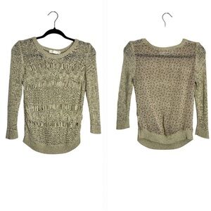Anthropologie Staring At Stars Open-Knit Sweater Beige & Floral Pattern, XS